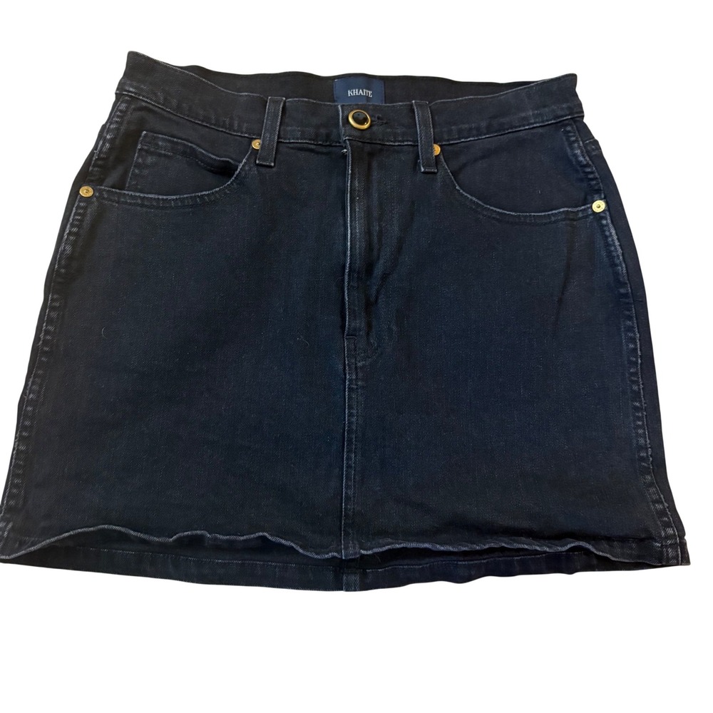 KHAITE Black Wash Mini Denim Skirt Size 28